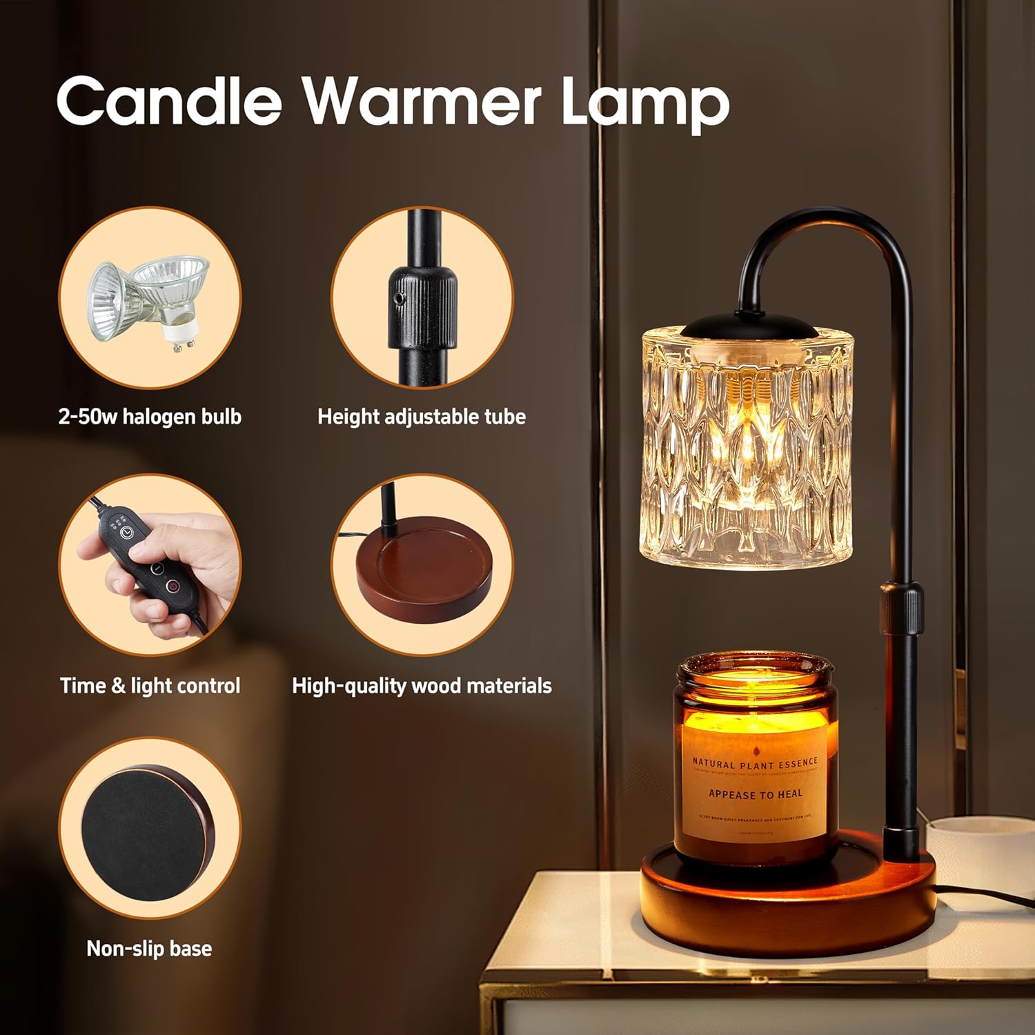 Briever Dimmable Candle Warmer Lamp Adjust Height