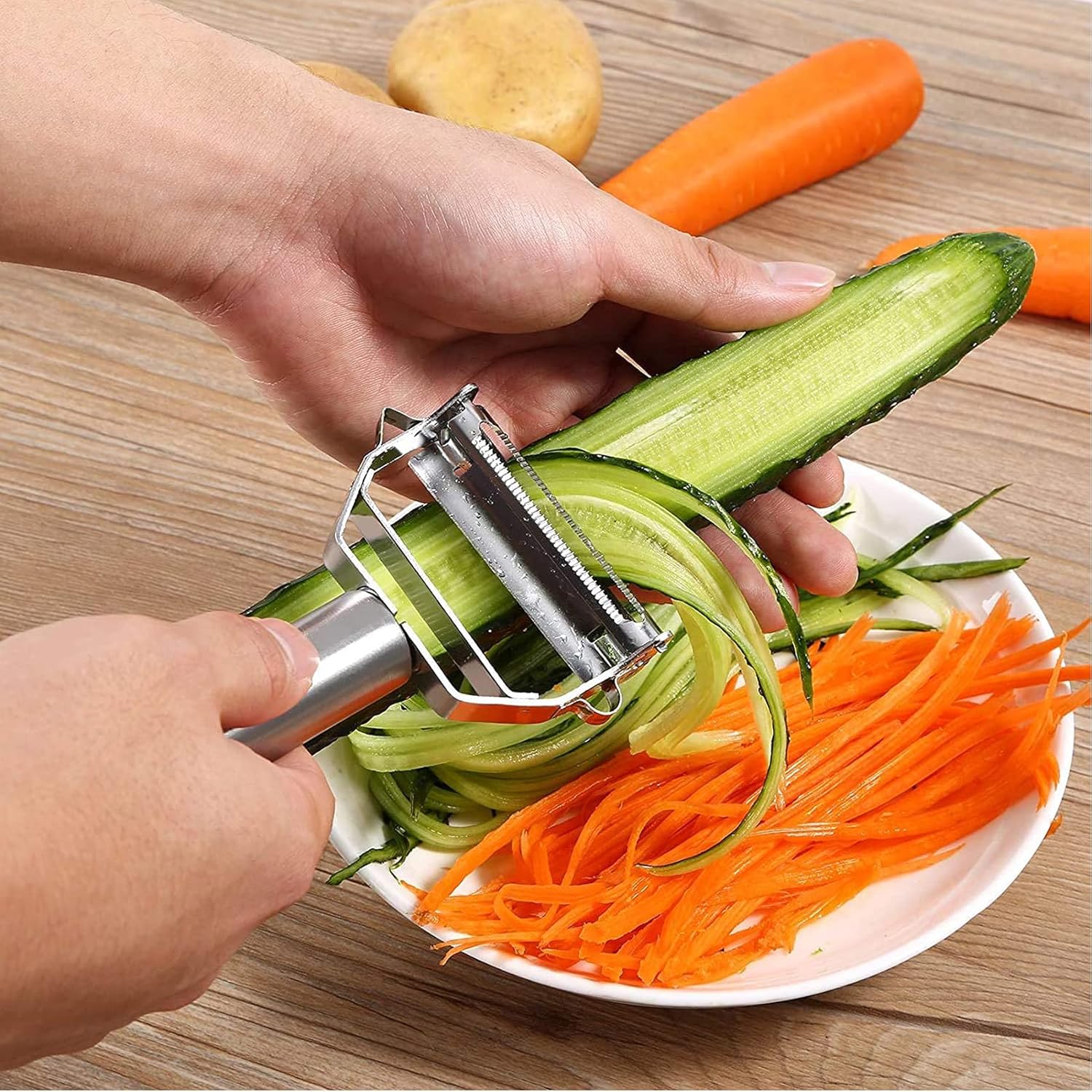 Stainless Steel dual blade vegetable peeler with handle