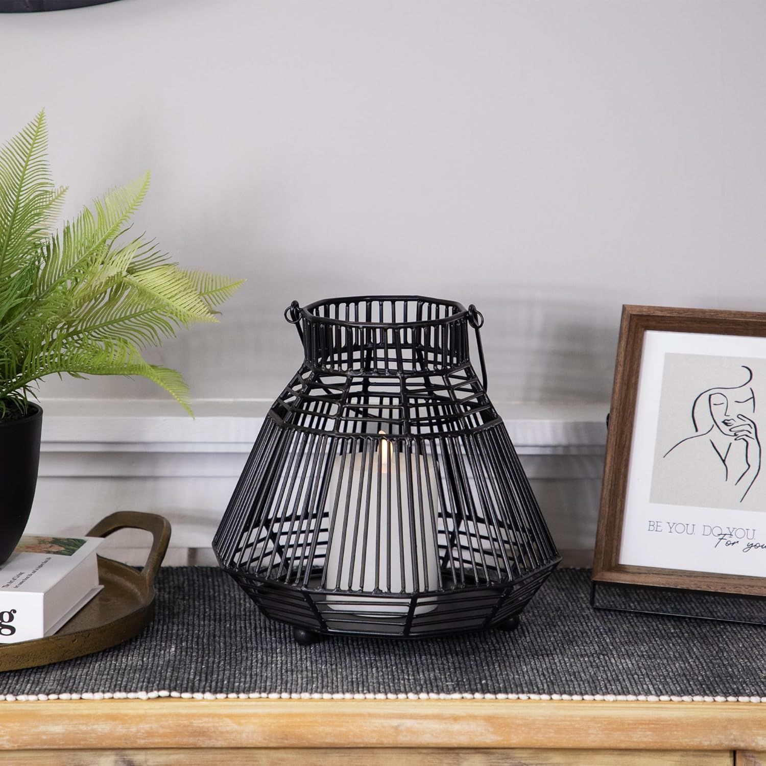 Northlight Medium Iron Geometric Hurricane Candle Lantern - 825 - Black