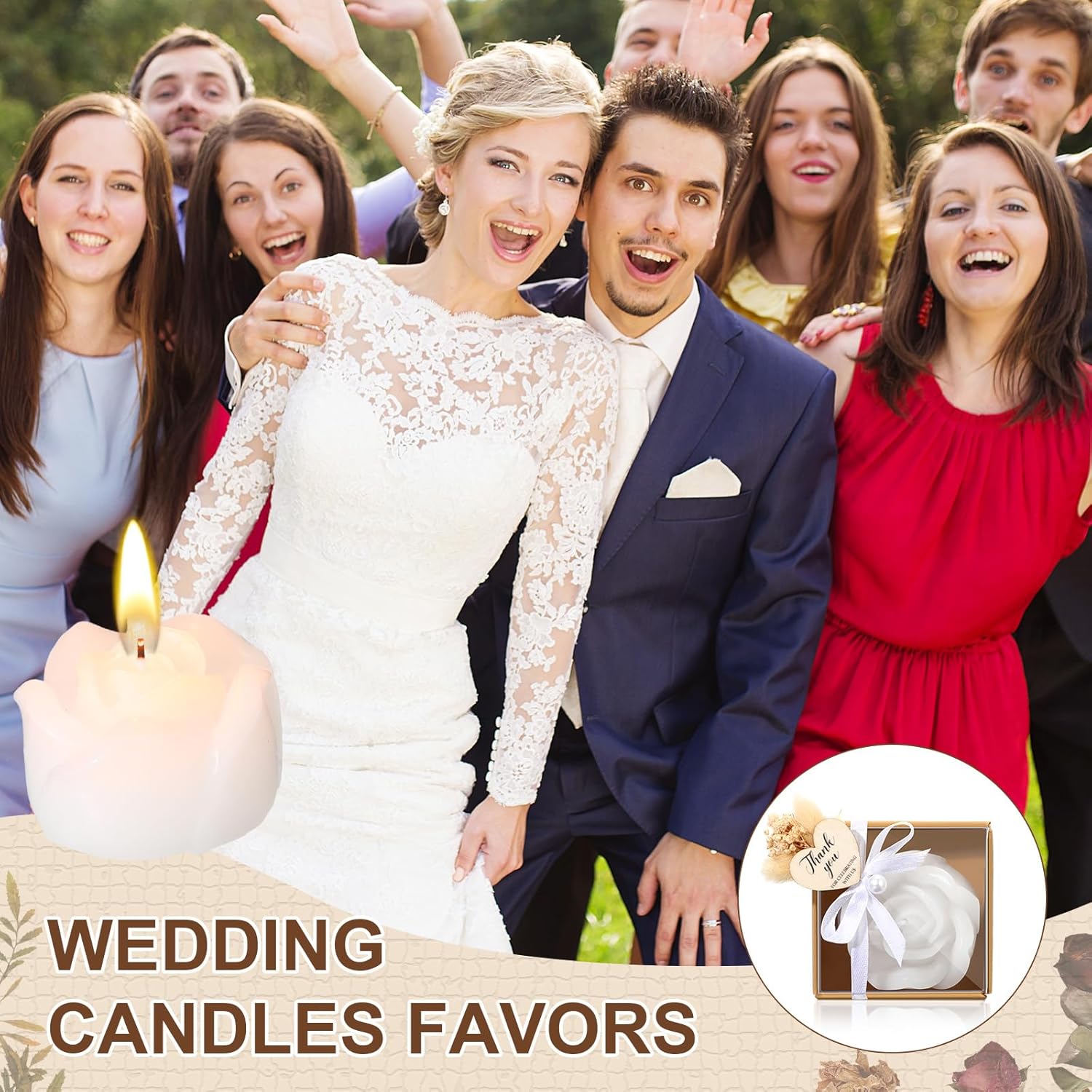 Threlaco Wedding Rose Candles Favor Bulk 50 Sets