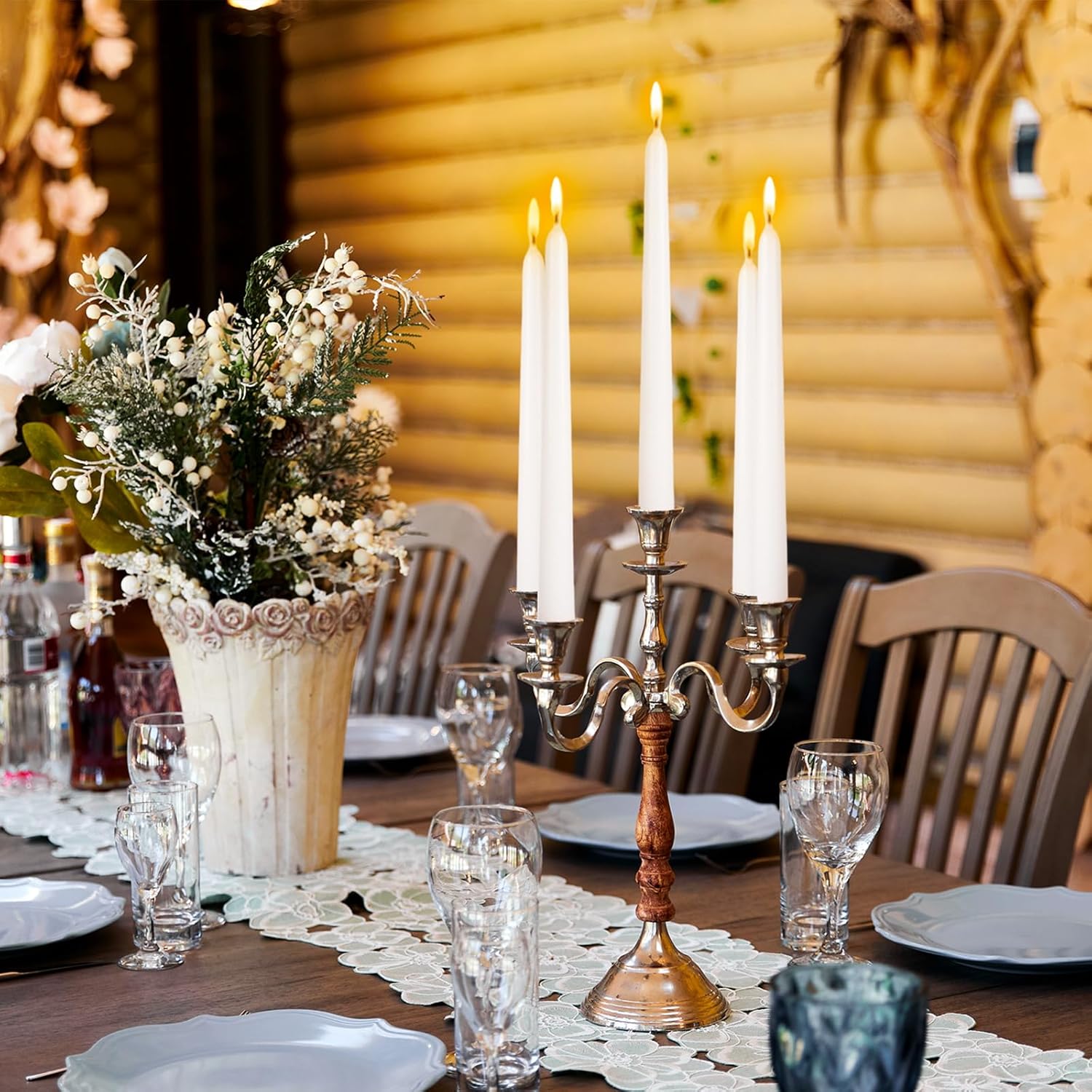 Elegant Set of 10 White Taper Candles