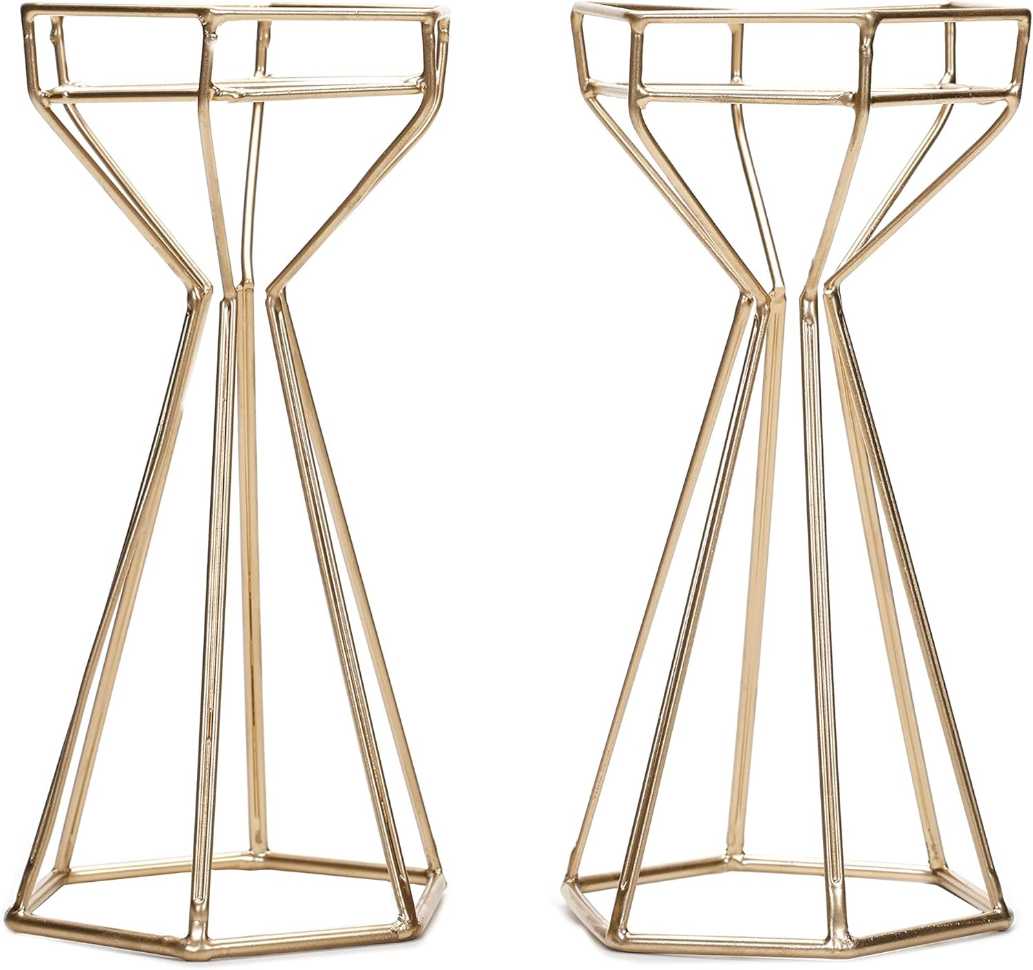 Hosley Gold Iron Wire Pillar Candle Holder Set