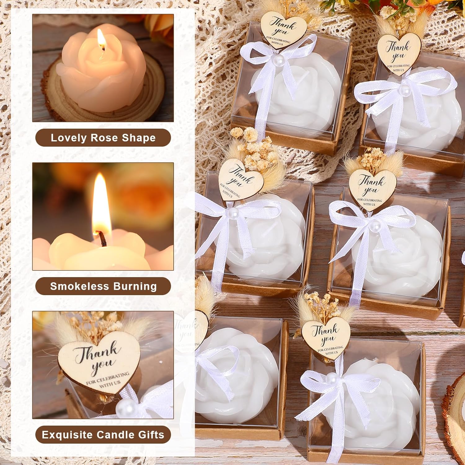 Threlaco Wedding Rose Candles Favor Bulk 50 Sets
