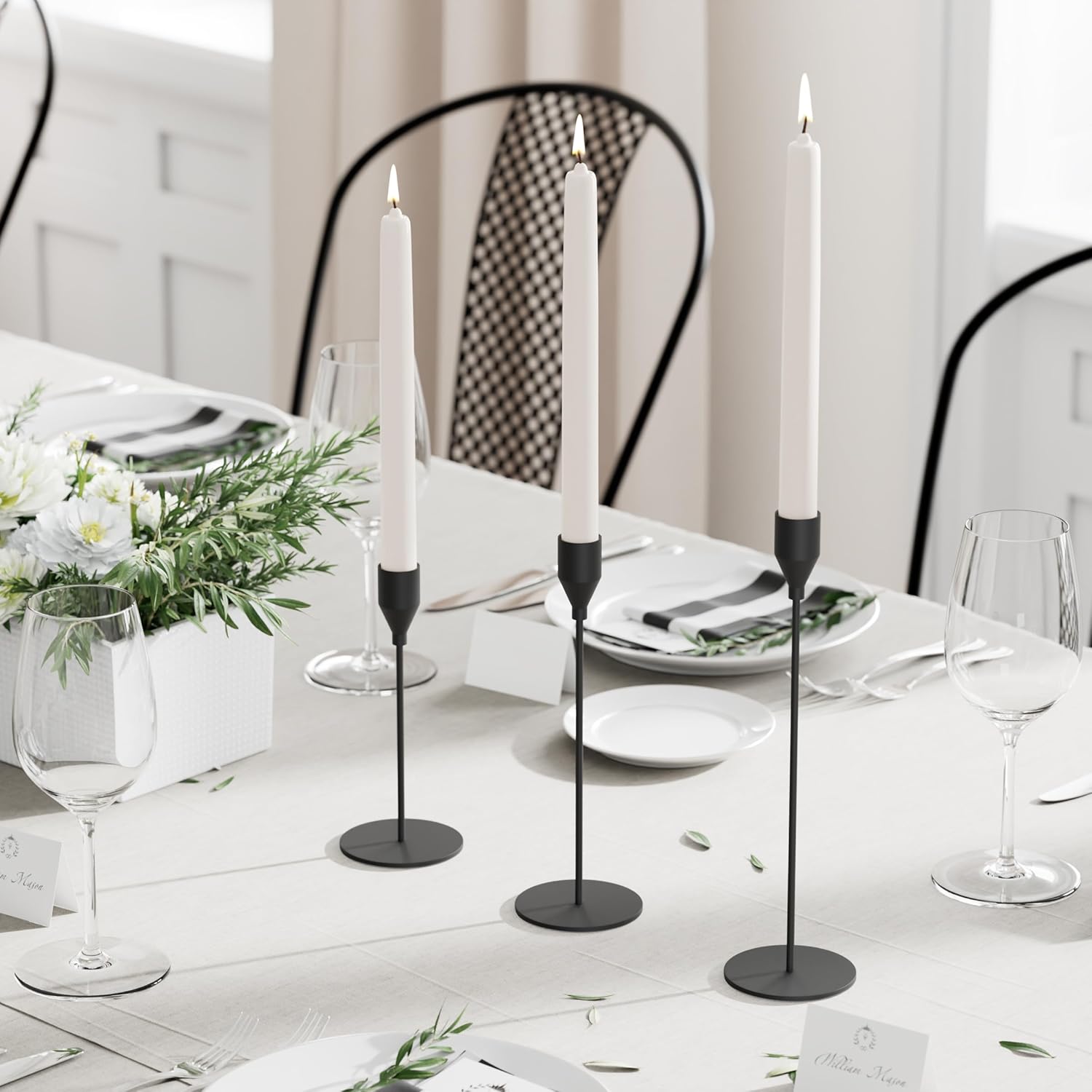 Matte Black Taper Candle Holder Set 3 Different Sizes