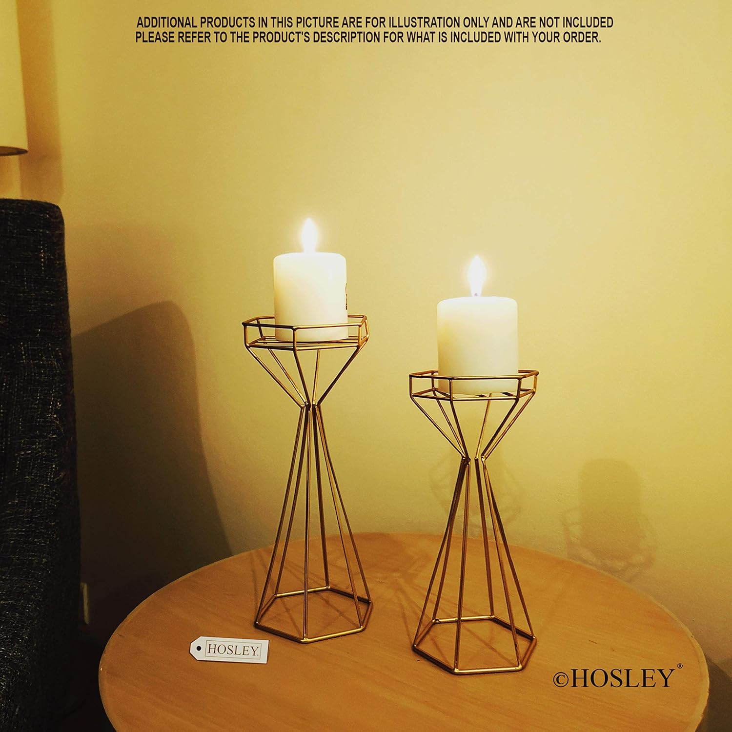 Hosley Gold Iron Wire Pillar Candle Holder Set