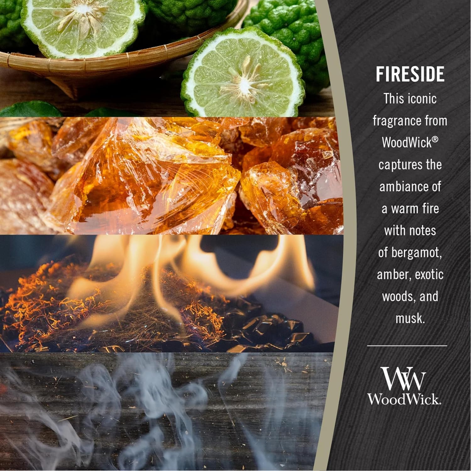 WoodWick Medium Hourglass CandleFireside Scent Premium Soy crackles 97oz