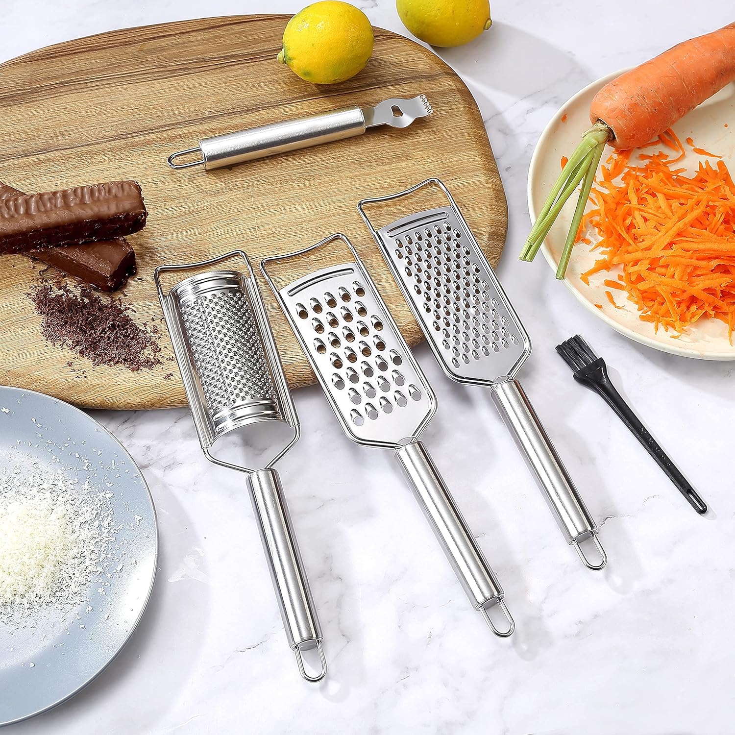 Stainless Steel Cheese Grater Set with Brush